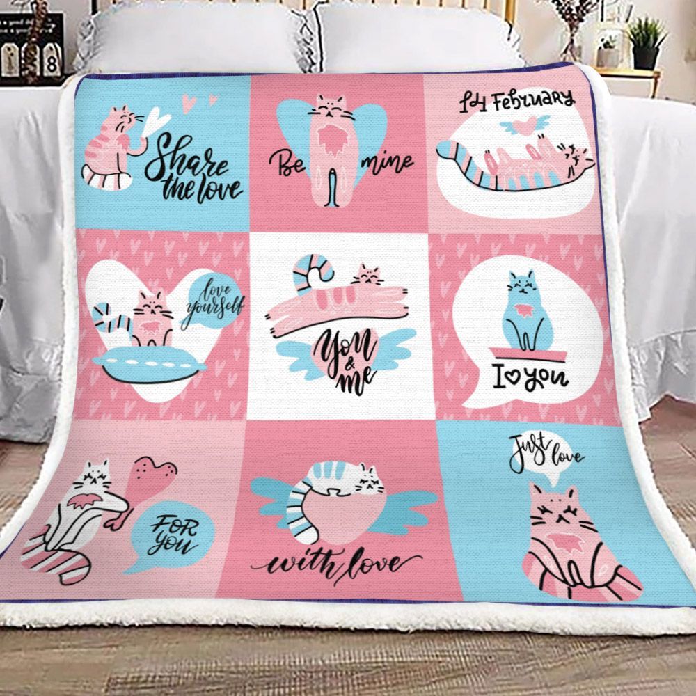Valentines Day Cat Collection Sherpa Fleece Blanket