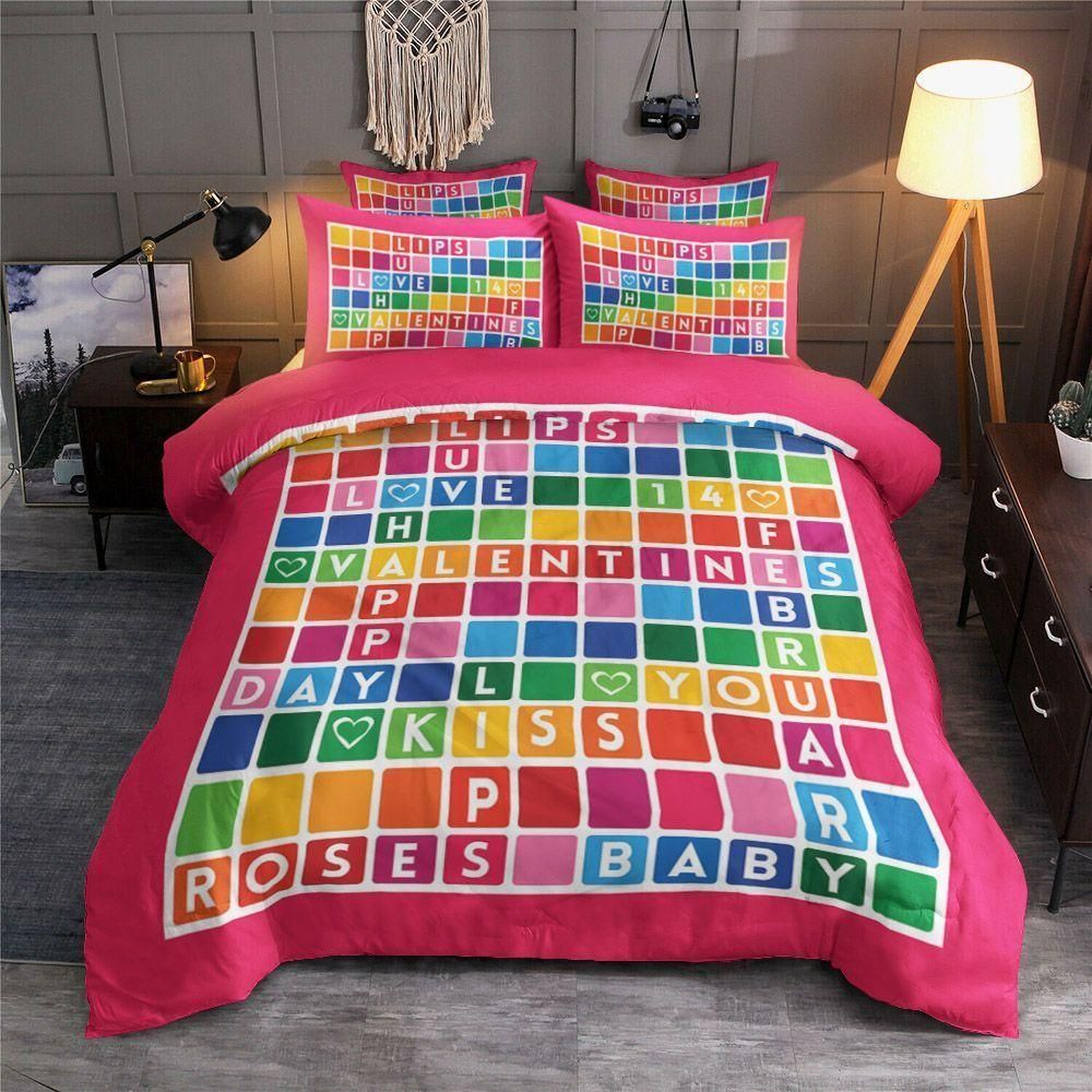 Valentines Day Crossword Puzzle Bedding Set