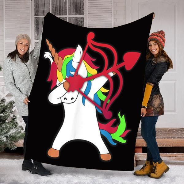 Valentines Day Dabbing Unicorn Sherpa Fleece Blanket