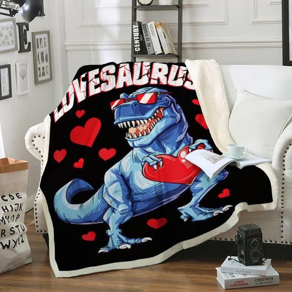 Valentines Day Dinosaur Sherpa Fleece Blanket