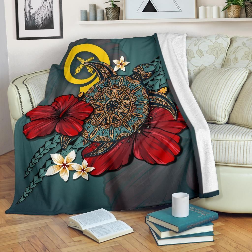 Vanuatu Blue Turtle Tribal Sherpa Fleece Blanket