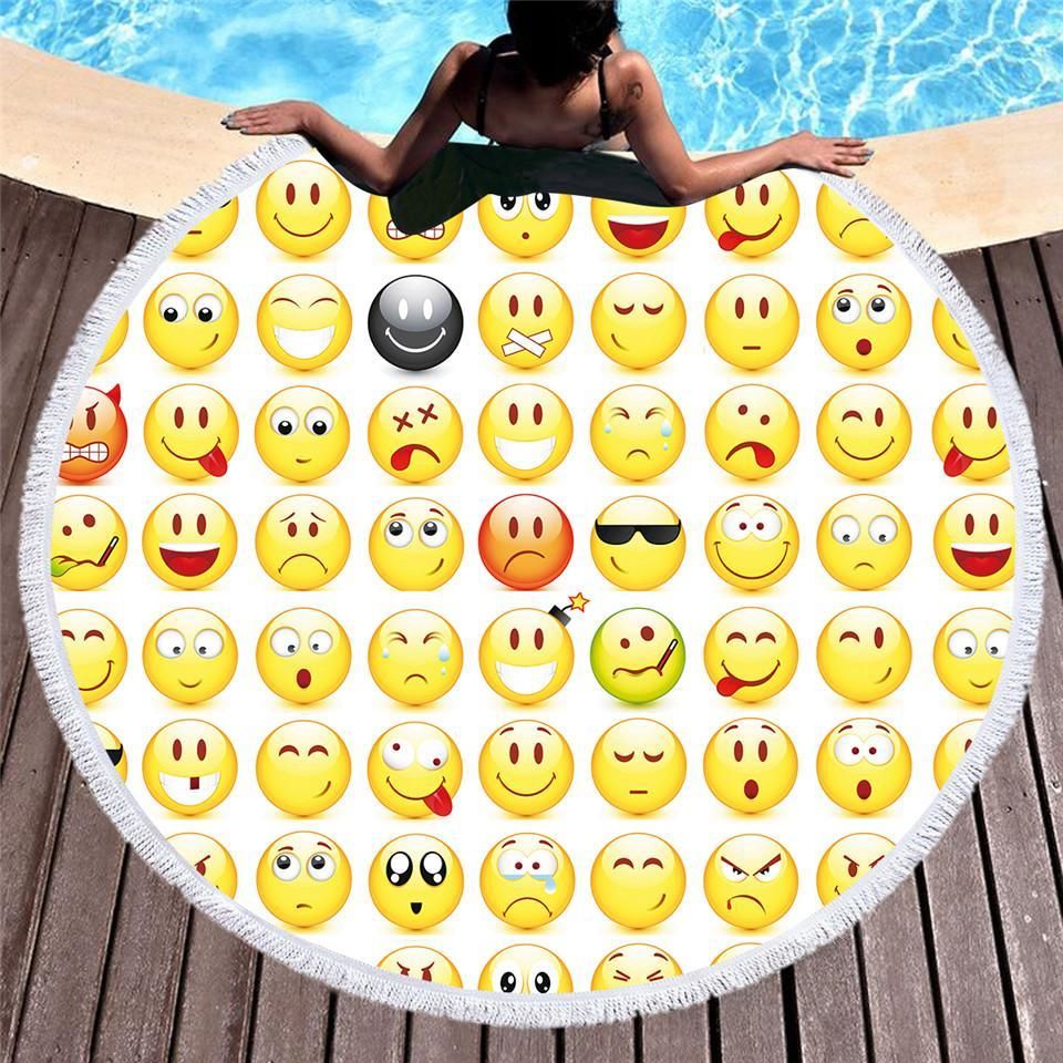 Variety Emoji Social Icons Printed Round Beach Towel