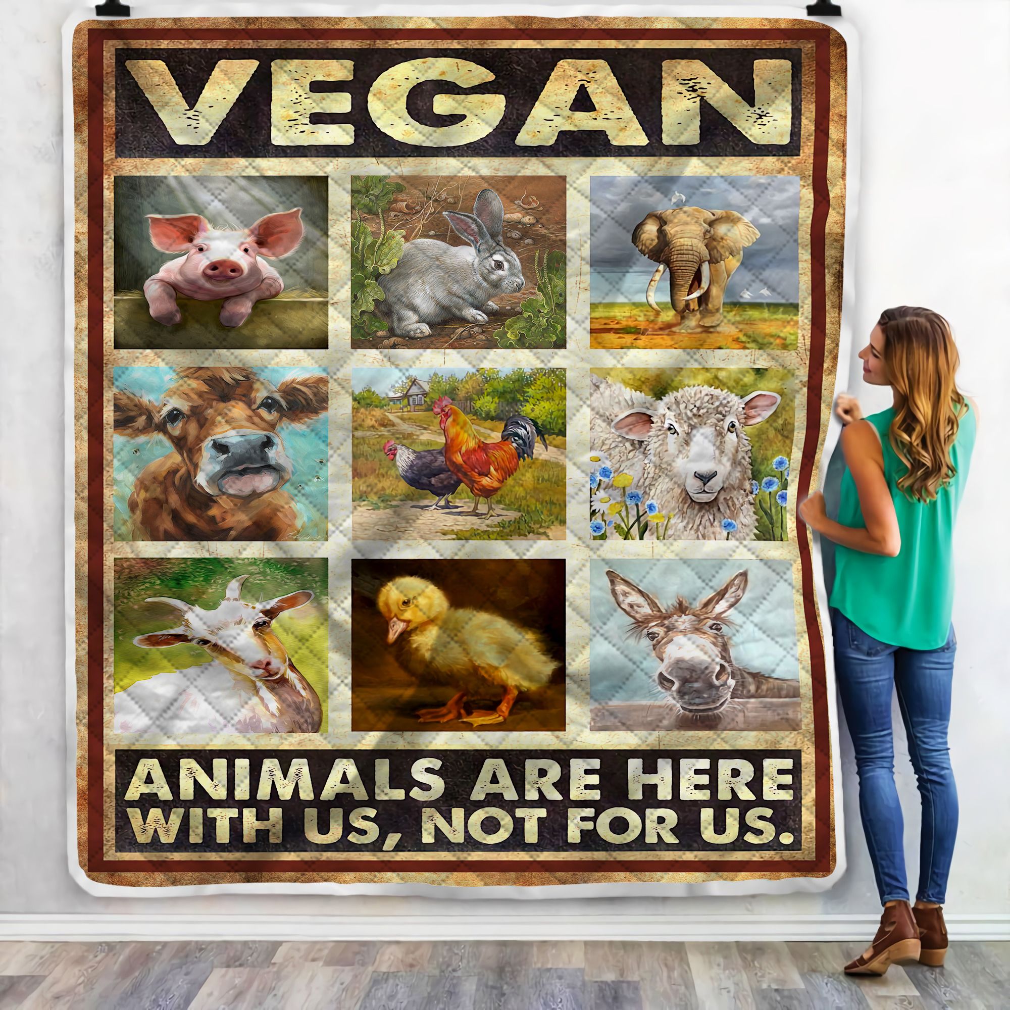 Vegan Animals Are Here With Us Not For Us Fleece Blanket
