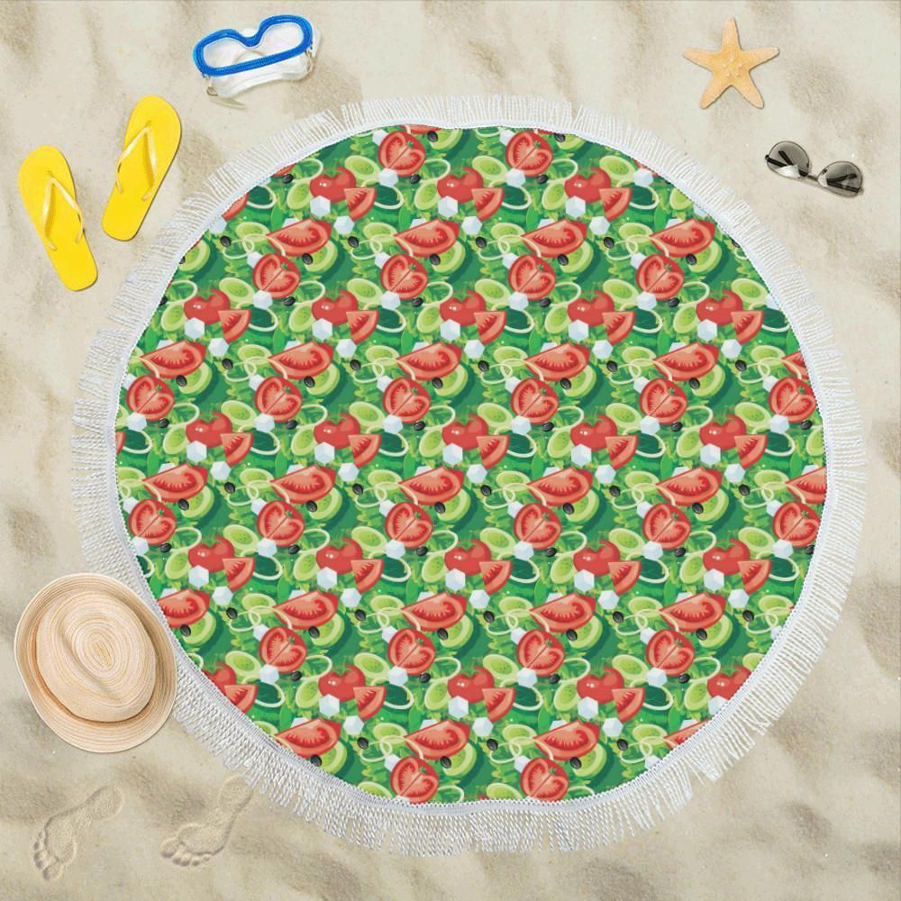 Vegan Salad Themed Design Print Round Beach Towel