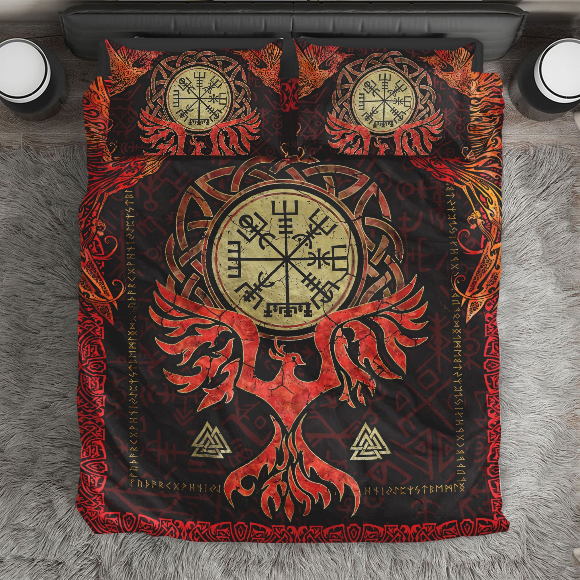 Vegvisir And Phoenix Bird Celtics Bedding Set