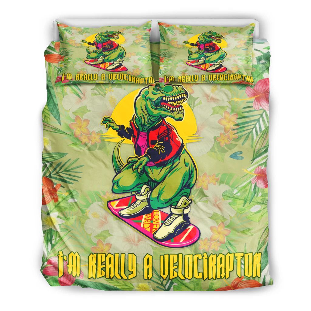 Velociraptor Skateboarding Bedding Set