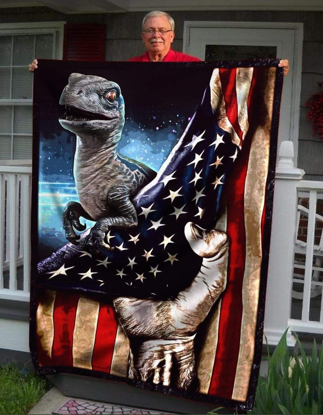 Velociraptor Us Flag Fleece Blanket Gift For Men