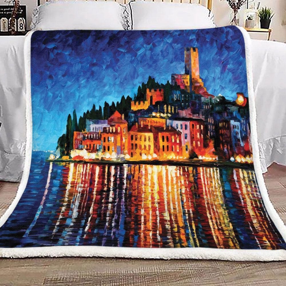 Verona Night Painting Sherpa Fleece Blanket