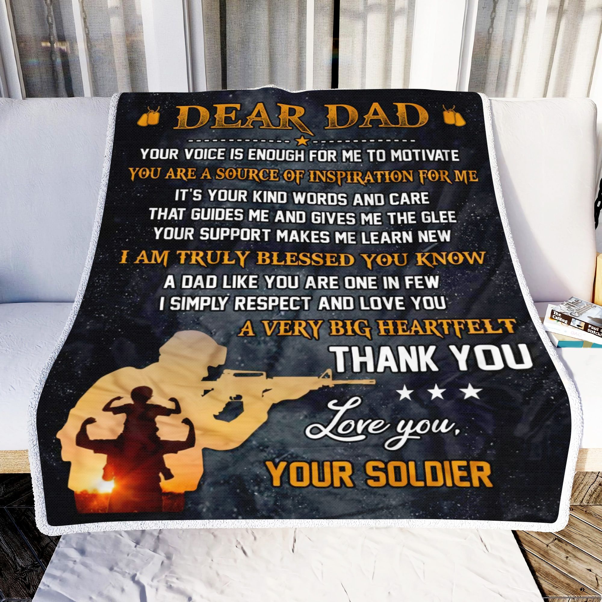 Veteran Dear Dad Big Heartfelt Thank You Fleece Blanket