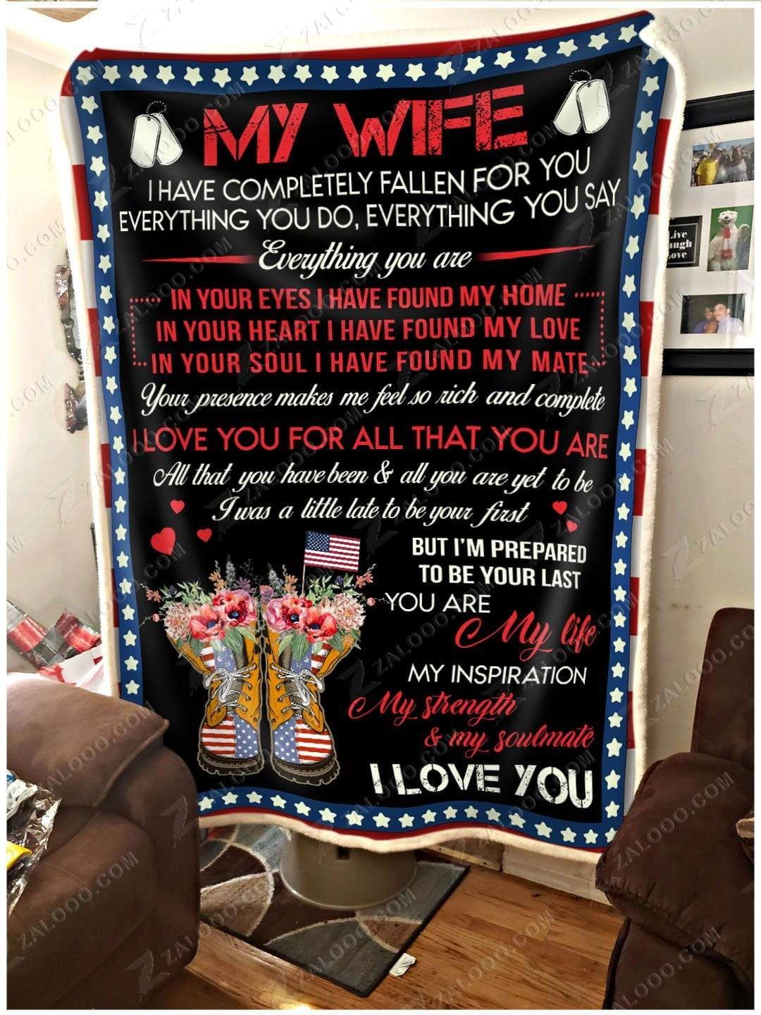 Veteran My Wife I Love You Sherpa Fleece Blanket