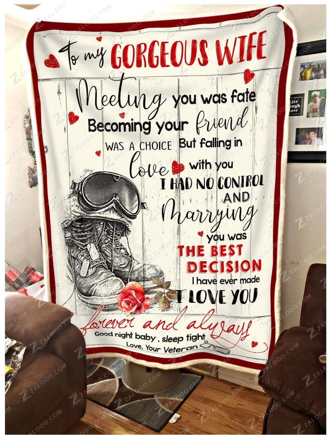 Veteran To My Gorgeous Wife Meeting You Was Fate Sherpa Fleece Blanket
