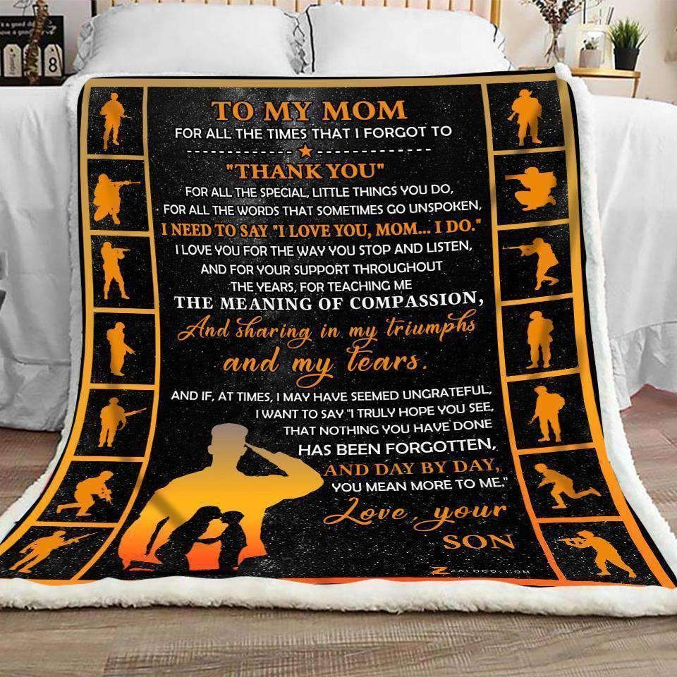 Veteran To My Mom Thank You Sherpa Fleece Blanket