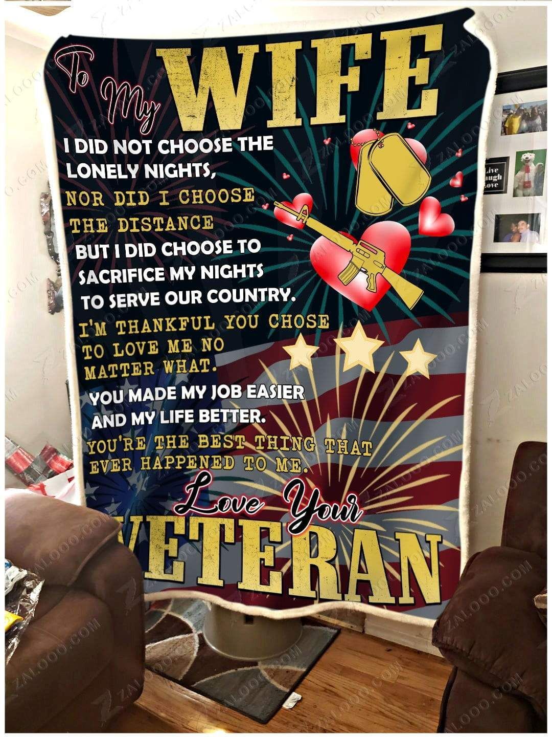 Veteran To My Wife You Made My Job Easier Sherpa Fleece Blanket