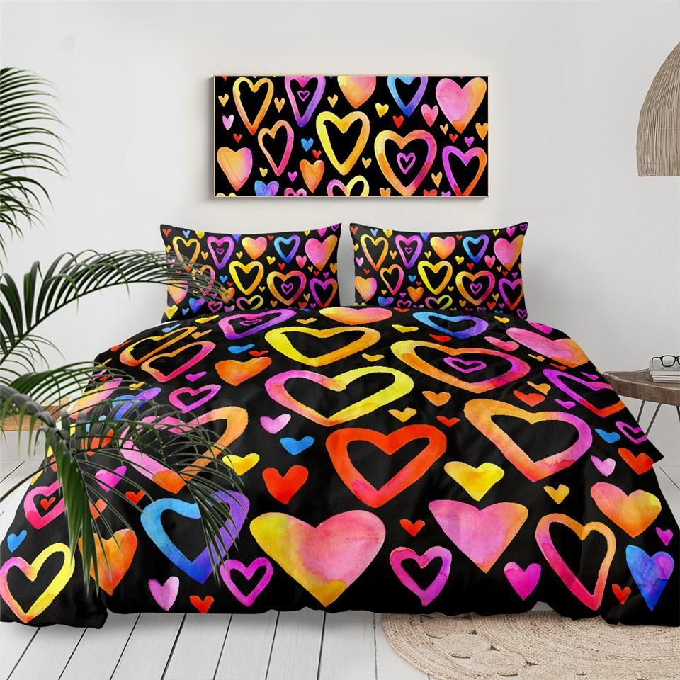 Vibrant Love Hearts Bedding Set