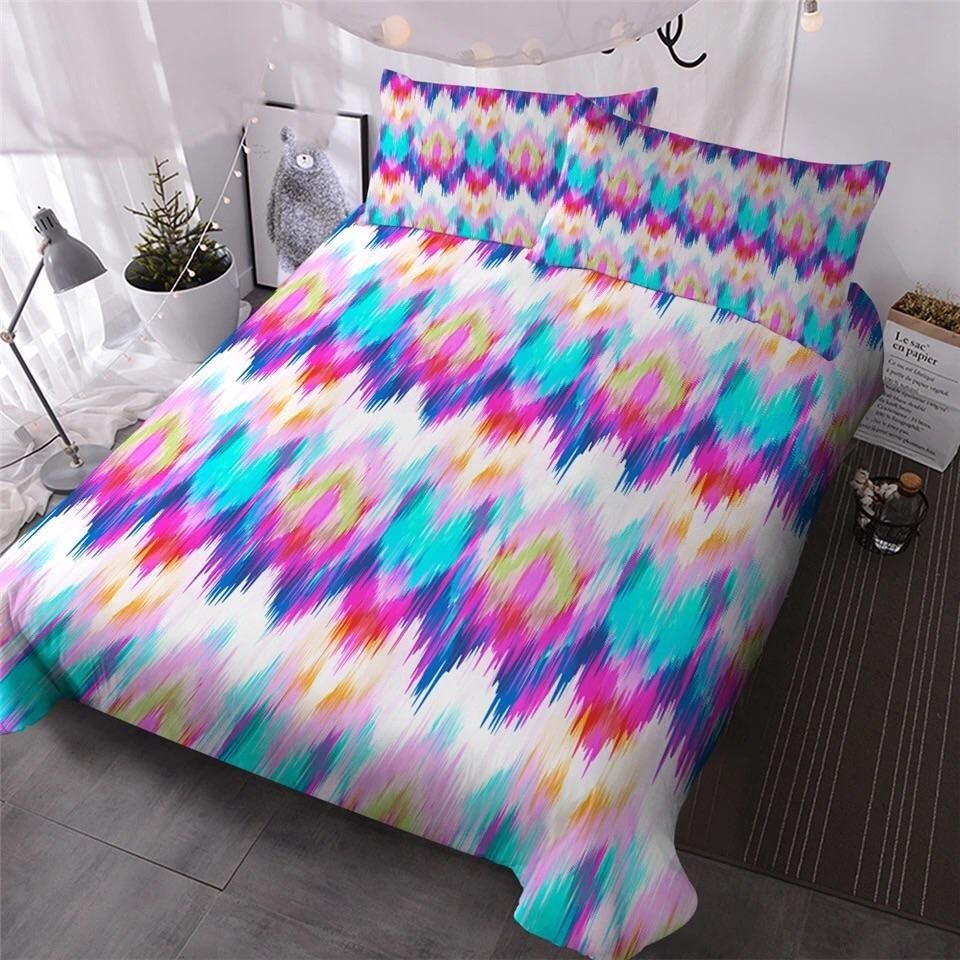 Vibrant Rainbow Geometric Stripes Bedding Set