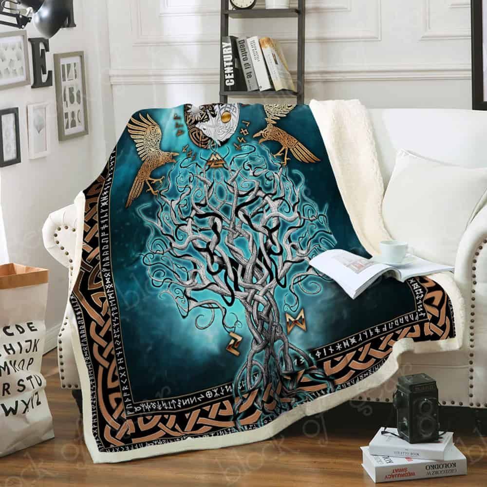 Viking Compass Yggdrasil Fleece Blanket