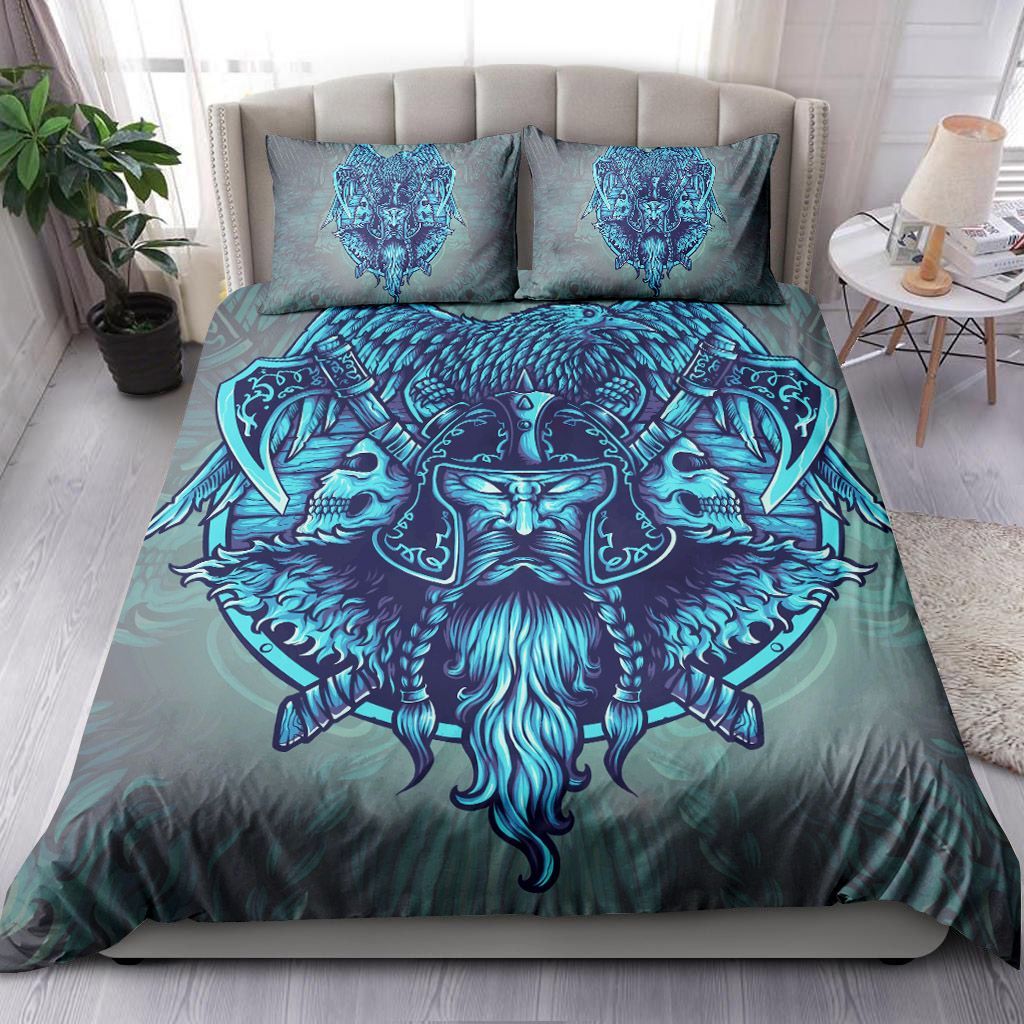 Viking Head With Axes And Raven Bedding Set