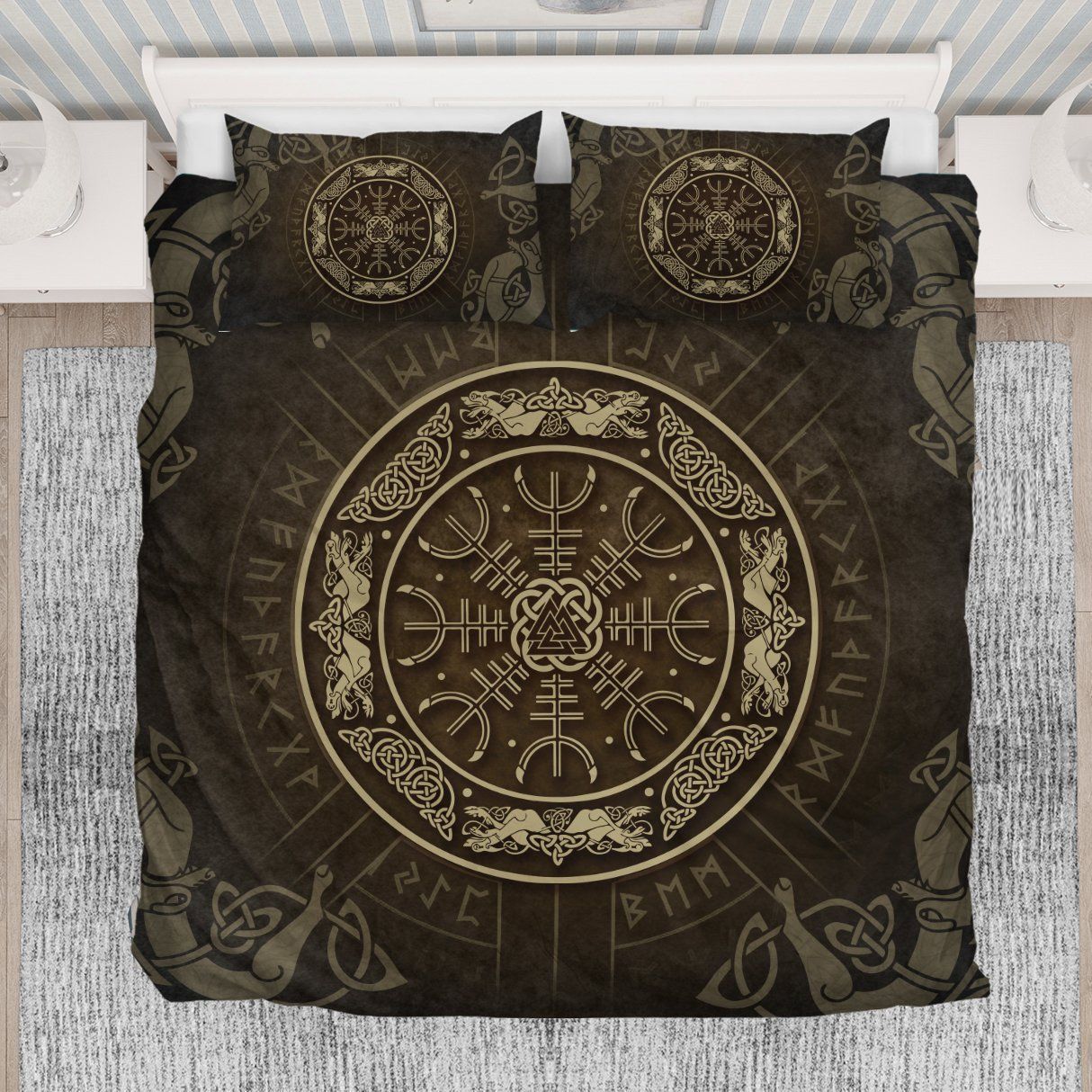 Viking Helm Of Awe Rune Circle Valknut Bedding Set