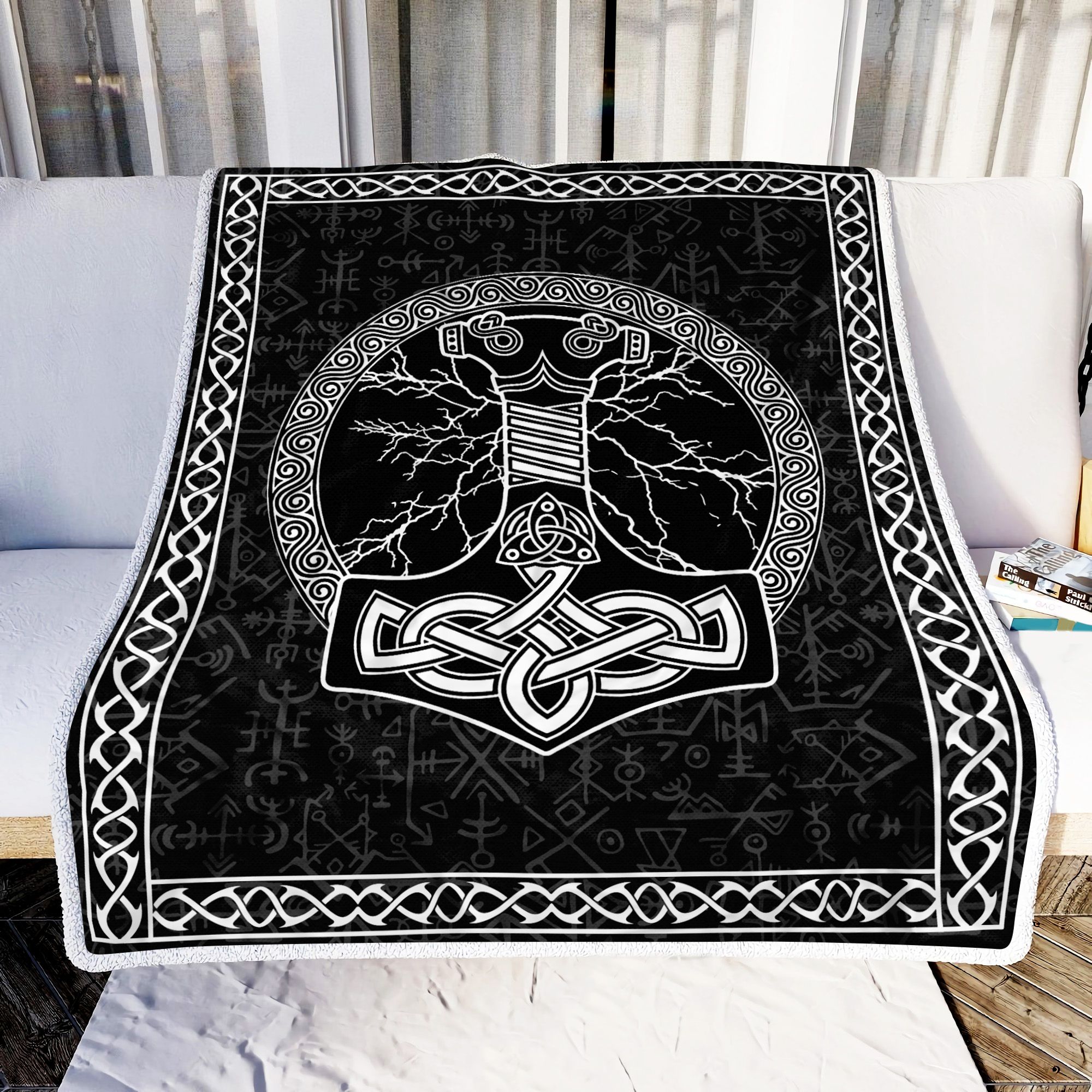 Viking Mjolnir Tree Of Life Futhark Norse Fleece Blanket