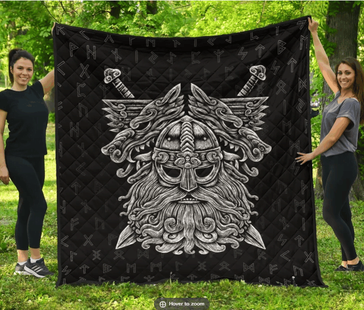 Viking Norse God Odin Wolfs Sherpa Fleece Blanket