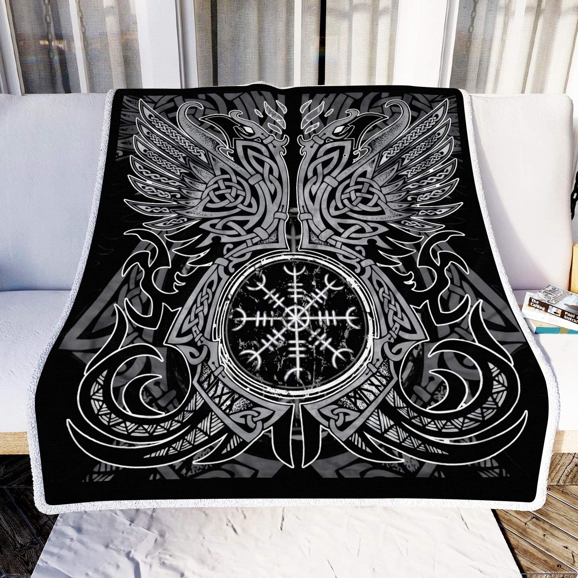 Viking Odin Ravens Helm Of Awe Fleece Blanket