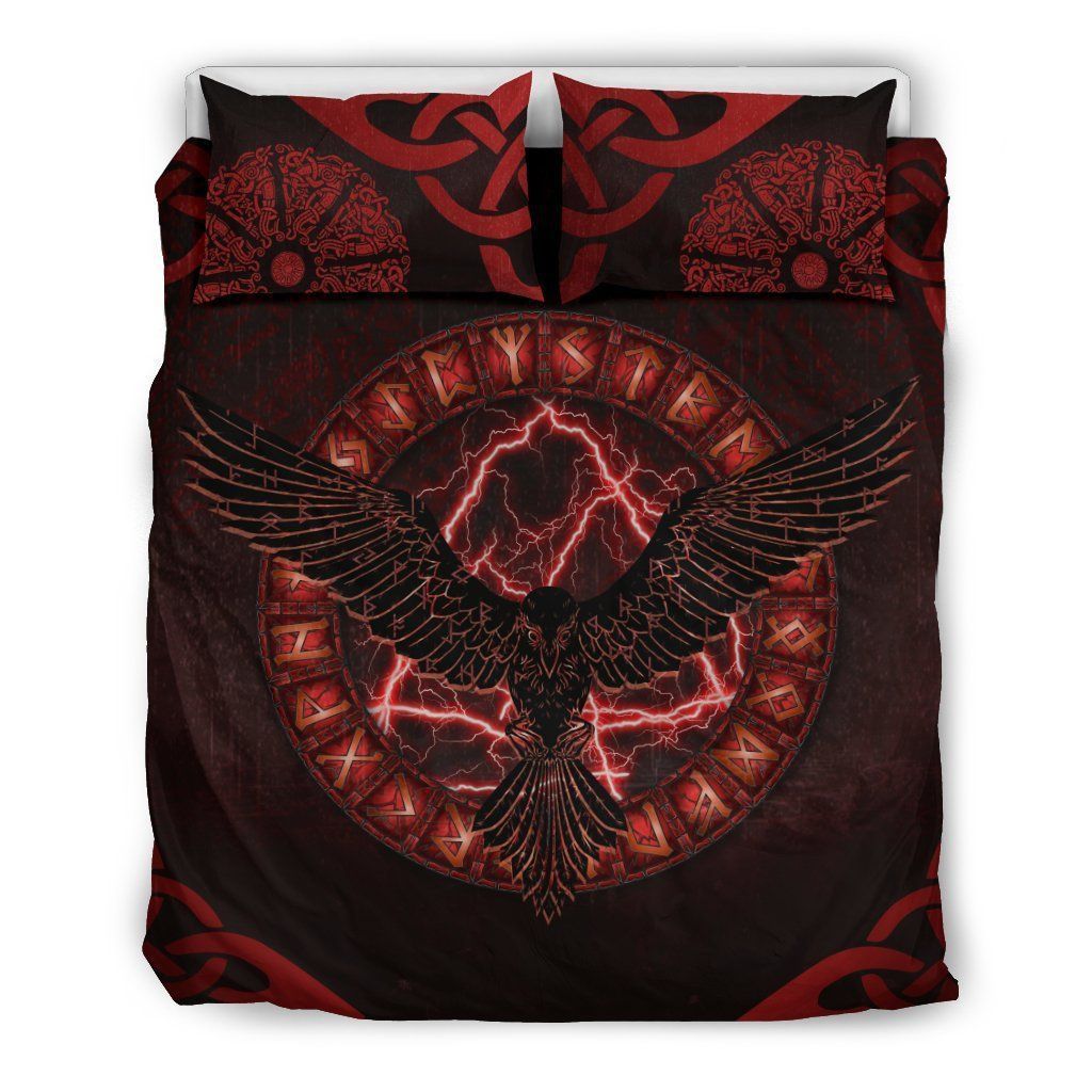 Viking Odin’S Raven Valknut Thunder Rune Circle Bedding Set