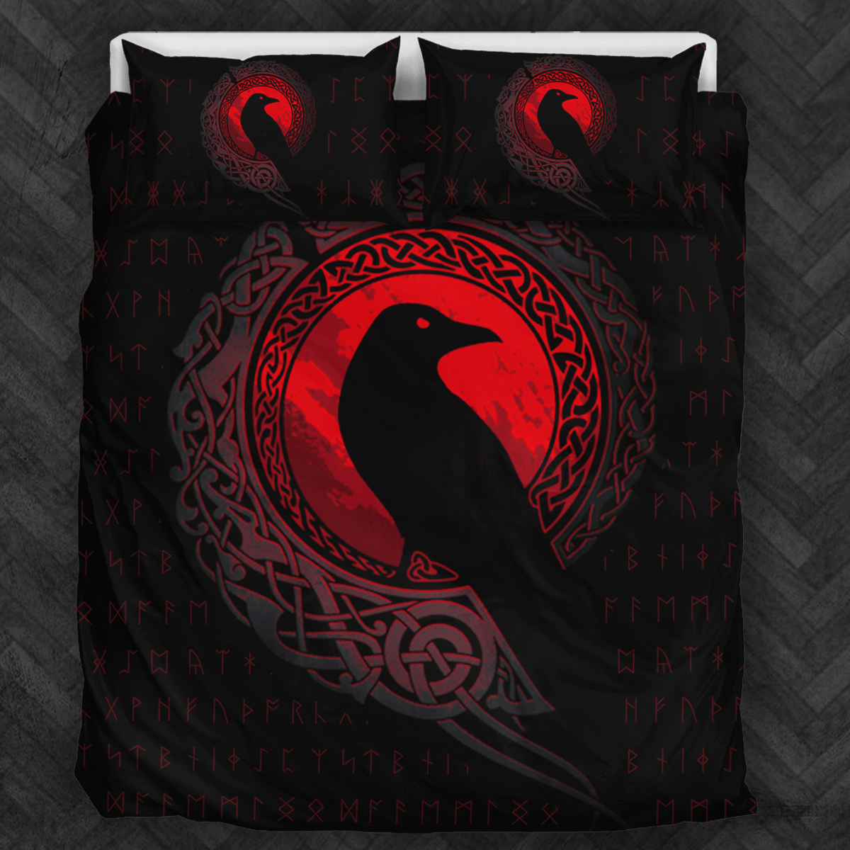 Viking Raven Black And Red Bedding Set