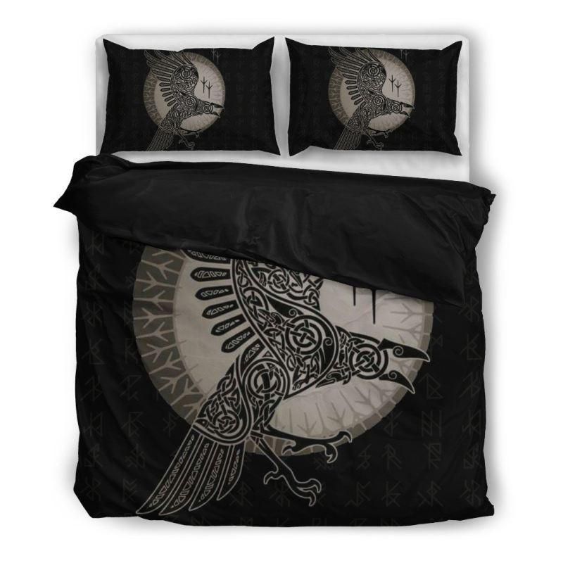 Viking Ravens Black And Grey Bedding Set