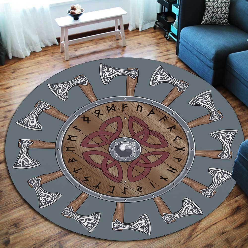 Viking Shield And Axes Round Carpet