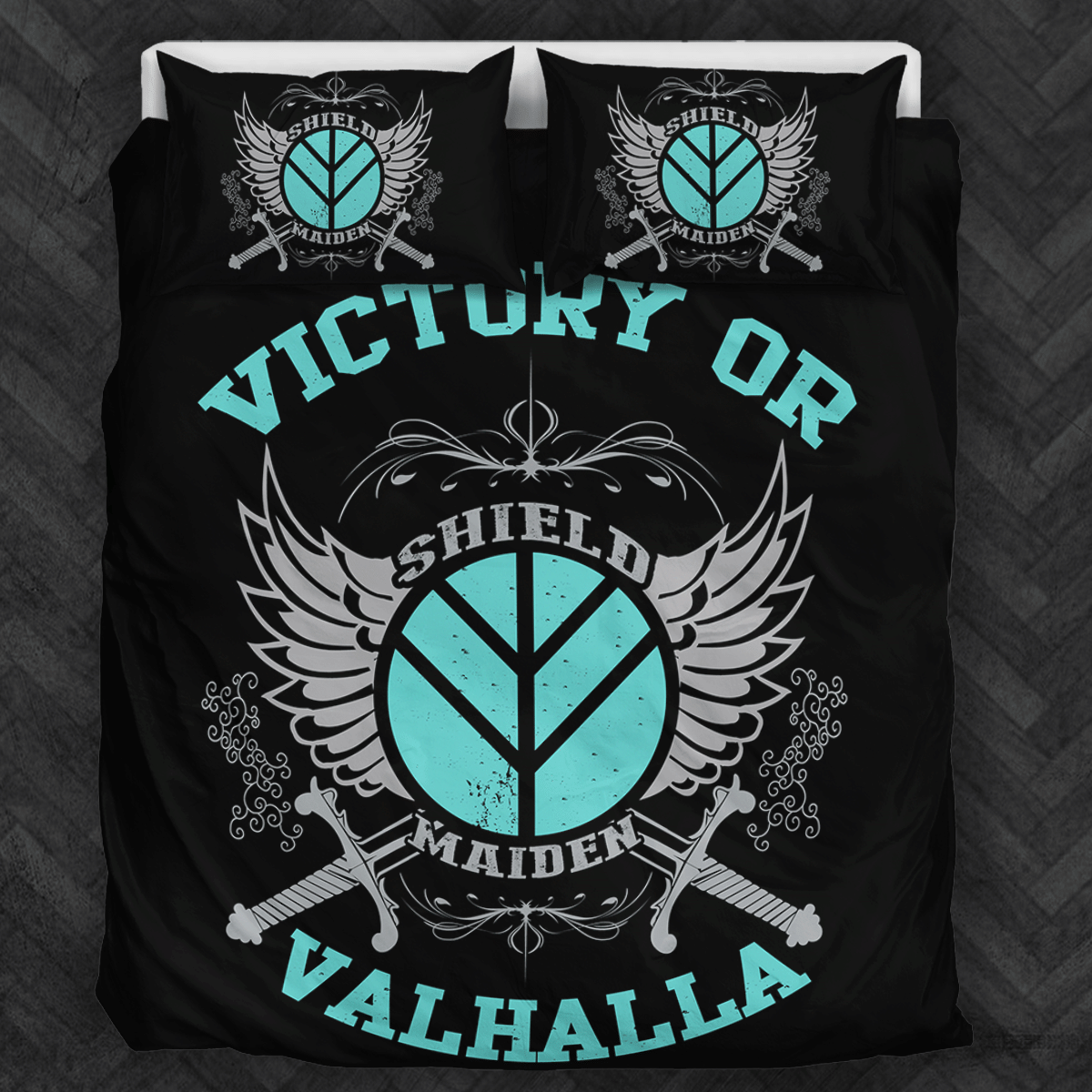 Viking Shieldmaiden Black And Blue Bedding Set