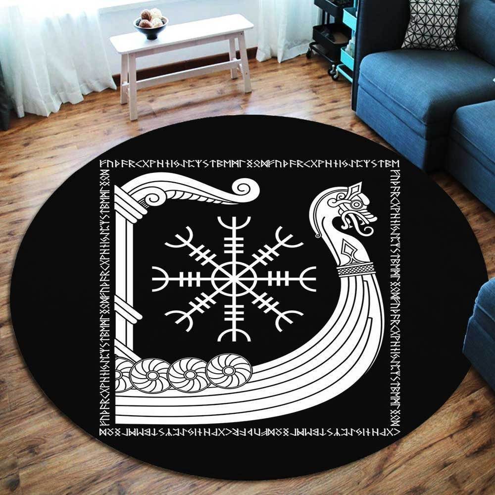 Viking Ship And Symbol Round Carpet