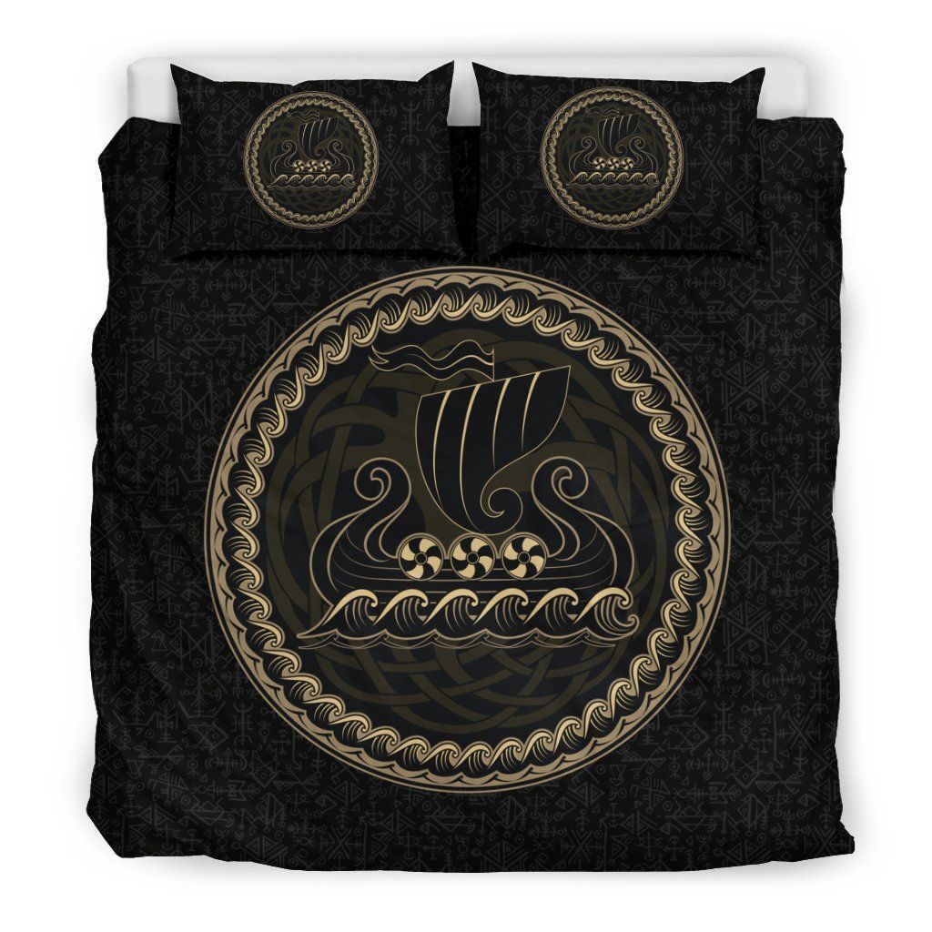 Viking Ship Black And White Bedding Set