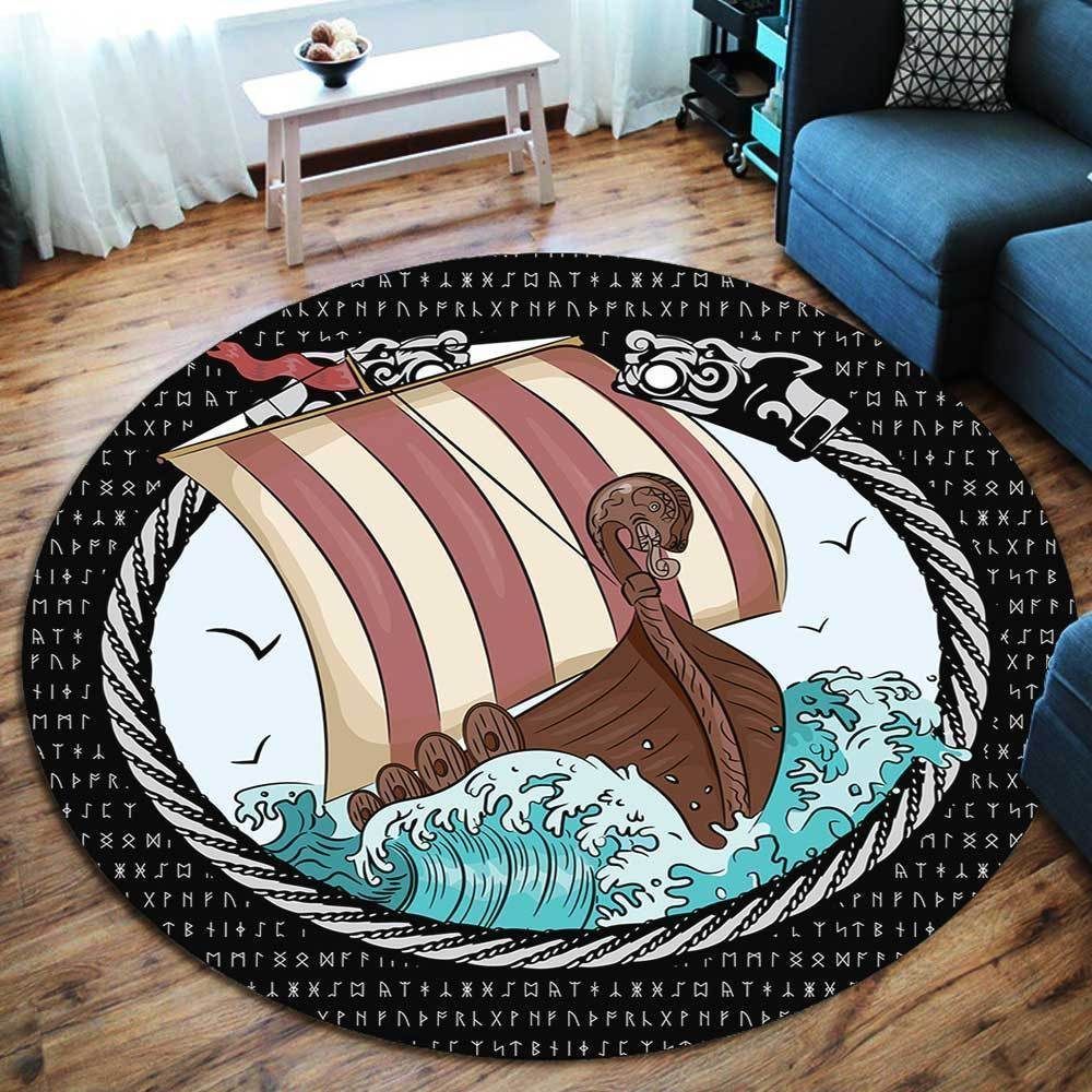 Viking Ship Cartoon Round Carpet