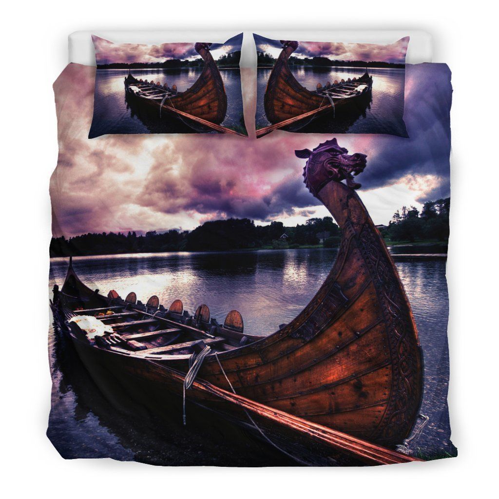 Viking Ship Cloudy Sky Bedding Set