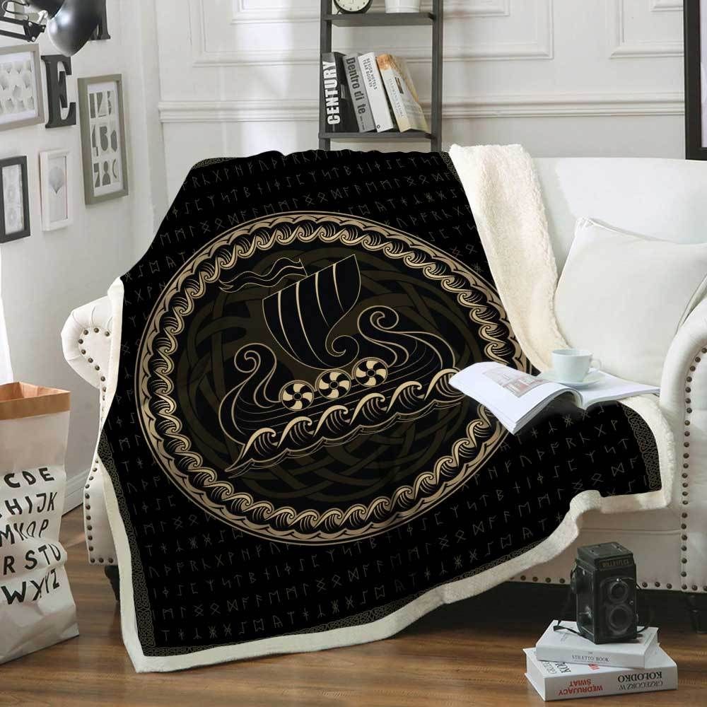 Viking Ship Sherpa Fleece Blanket