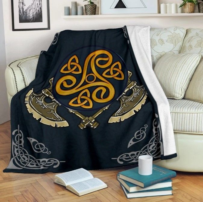 Viking Triskelion Axes Cross Sherpa Fleece Blanket