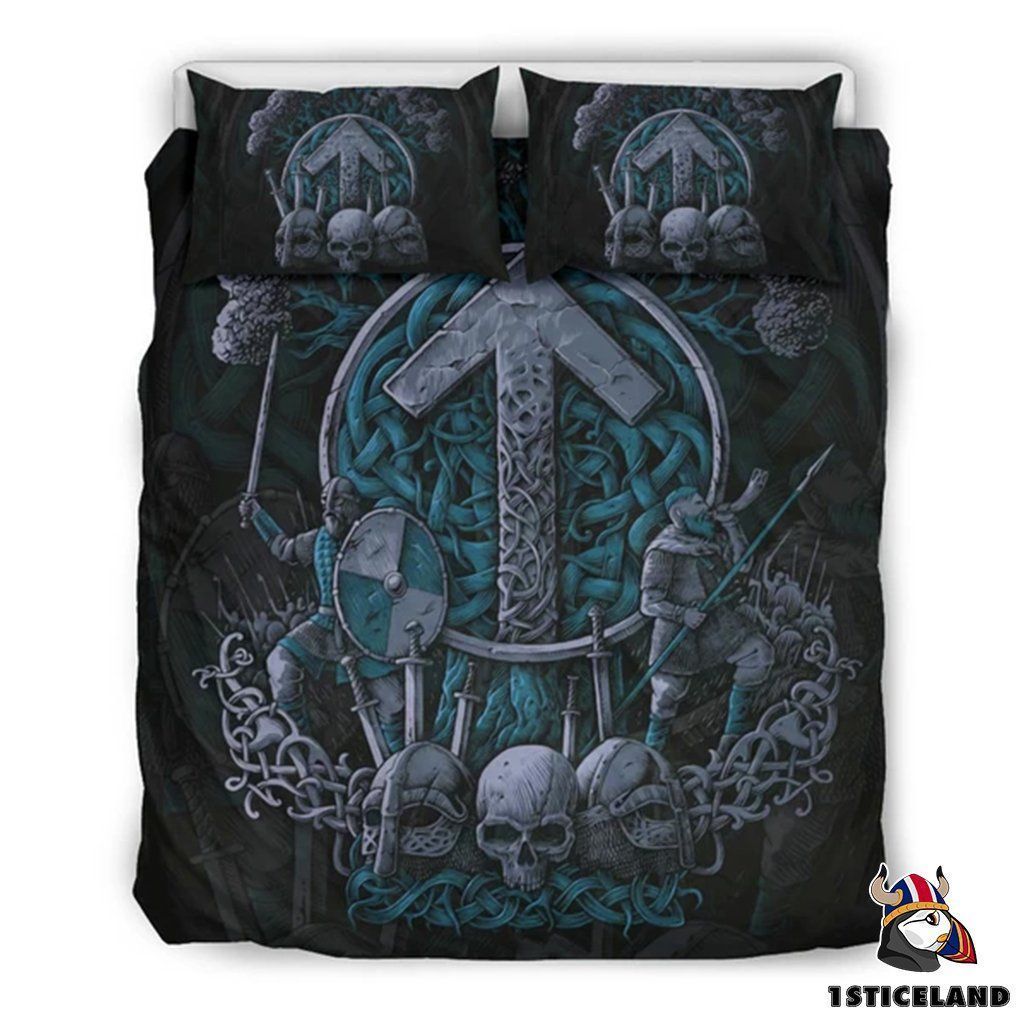 Viking Tyr Nordic Mythology Tree Of Life Cyan Bedding Set