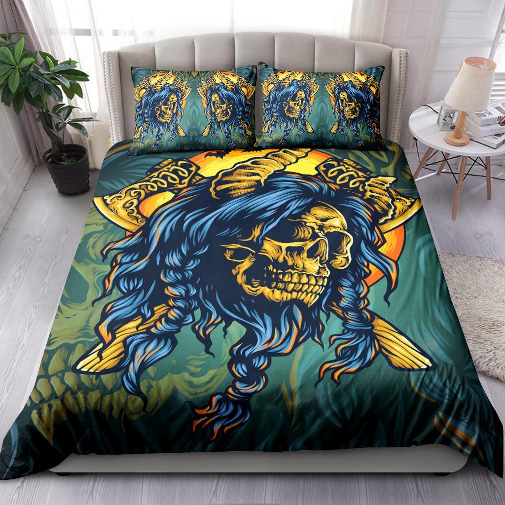 Viking Warrior Skull With Axes Bedding Set