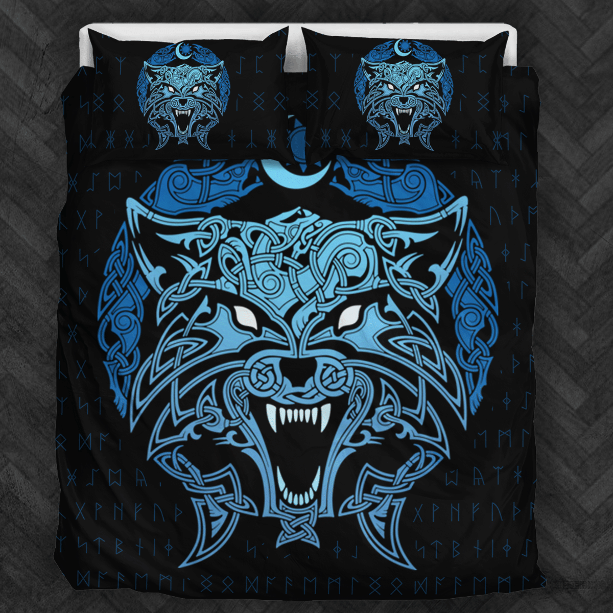 Viking Wolf Black And Blue Bedding Set