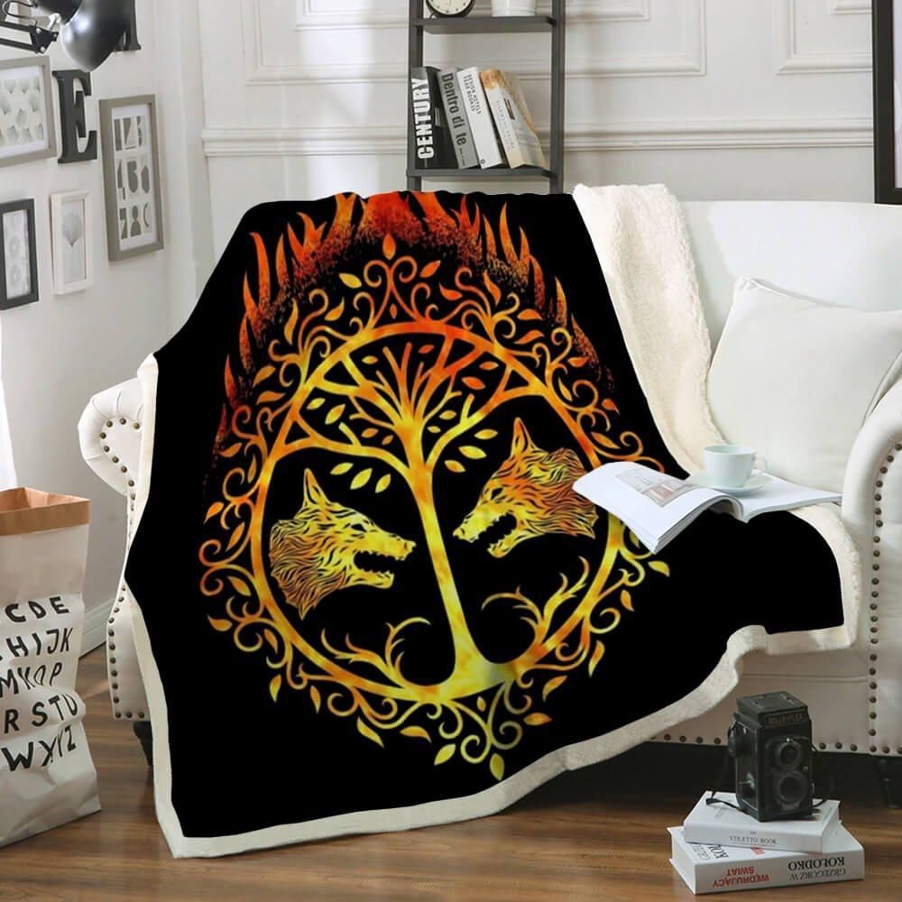 Viking Wolf Sherpa Fleece Blanket