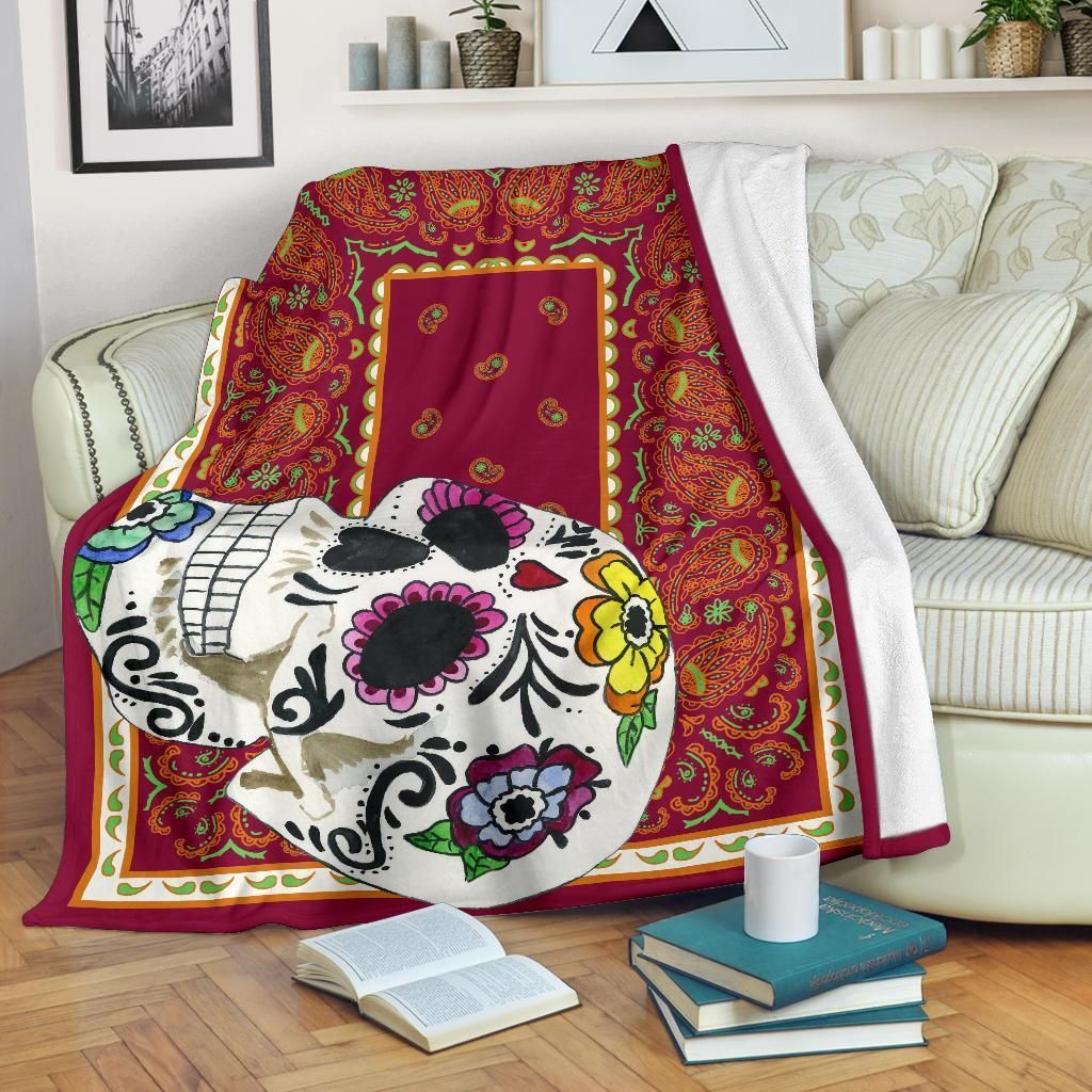 Vino Sugar Skull Sherpa Fleece Blanket