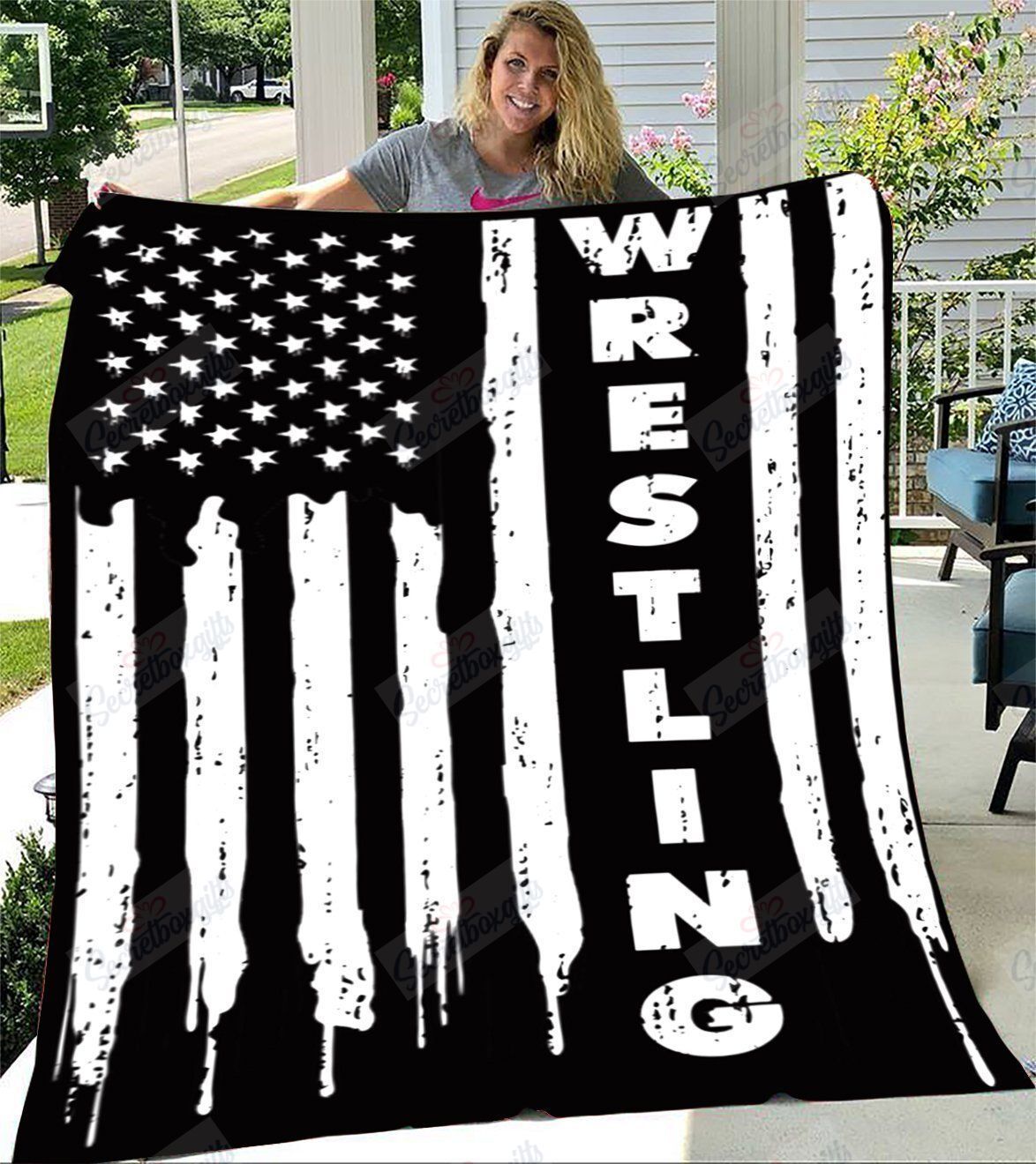 Vintage American Flag Wrestling Fleece Blanket