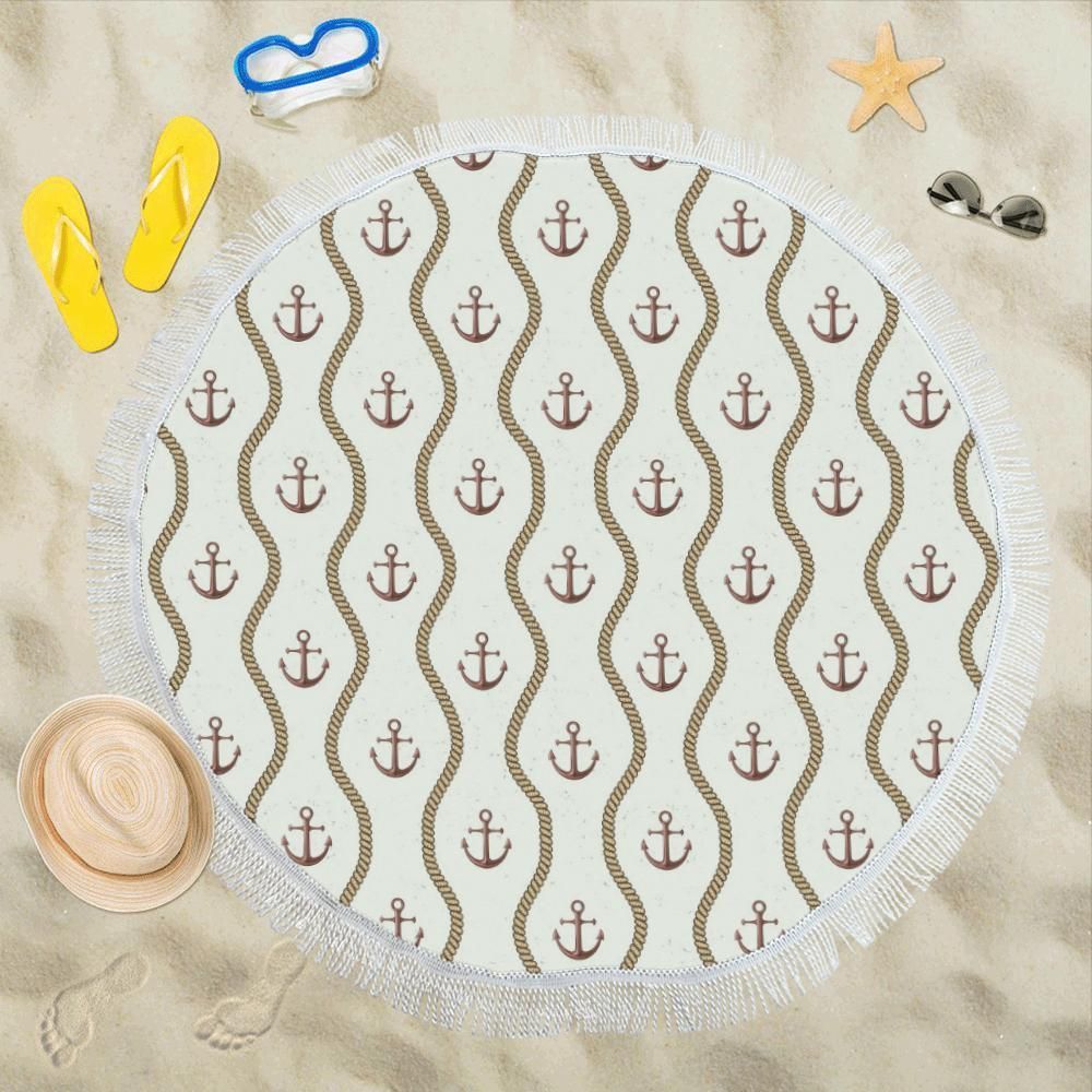 Vintage Anchor Classic Pattern Round Beach Towel