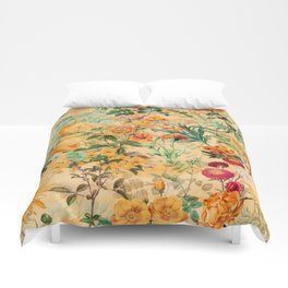 Vintage And Shabby Chic Sunny Gold Botanical Flowers Summer Day Bedding Set