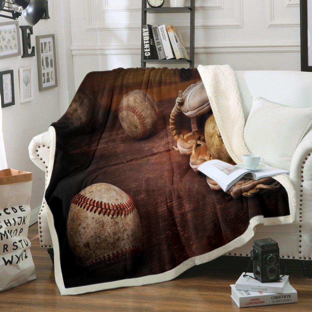 Vintage Baseball Sherpa Fleece Blanket