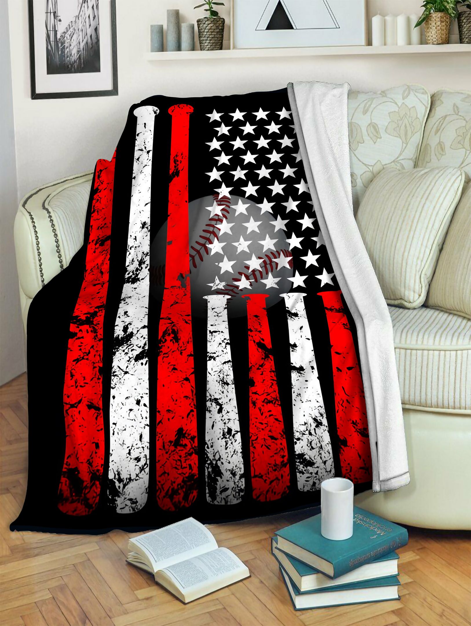 Vintage Baseball Flag Fleece Blanket