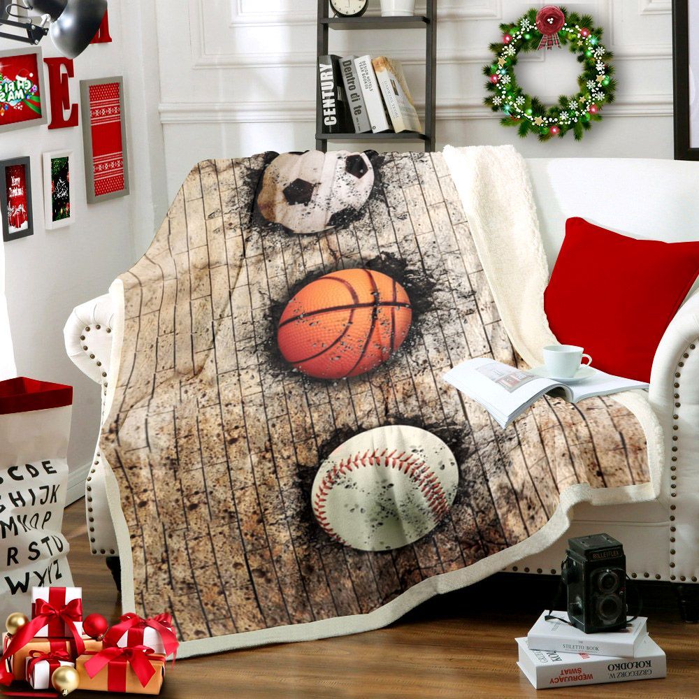 Vintage Basketball Baseball Soccer Sherpa Fleece Blanket