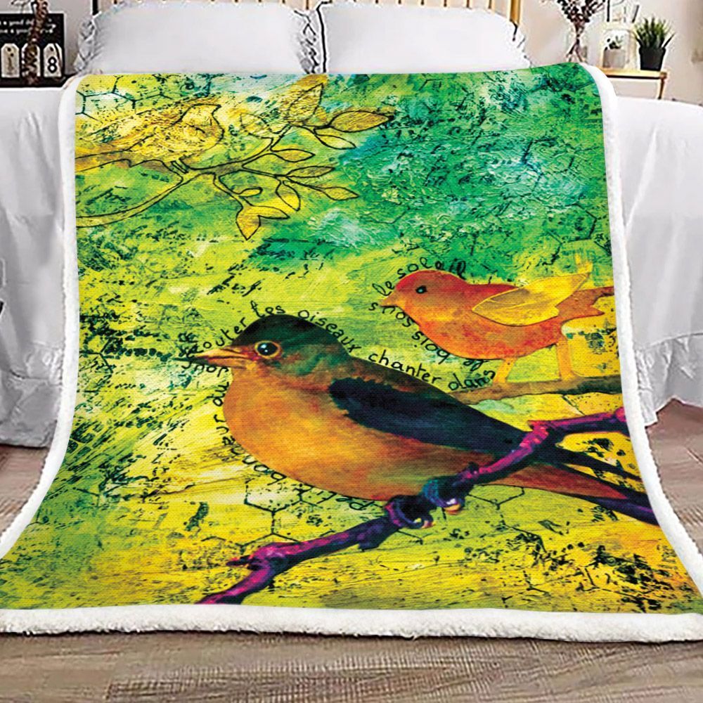 Vintage Bird Sherpa Fleece Blanket