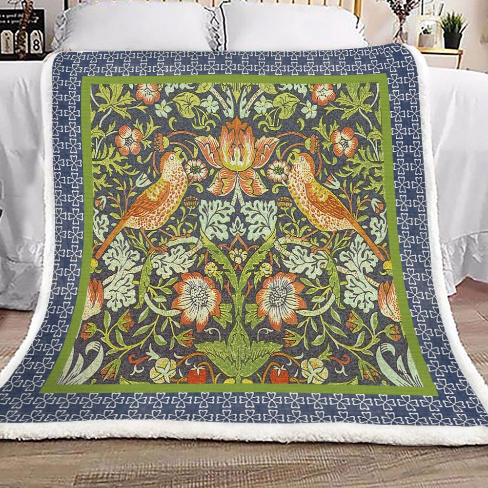 Vintage Birds Sherpa Fleece Blanket