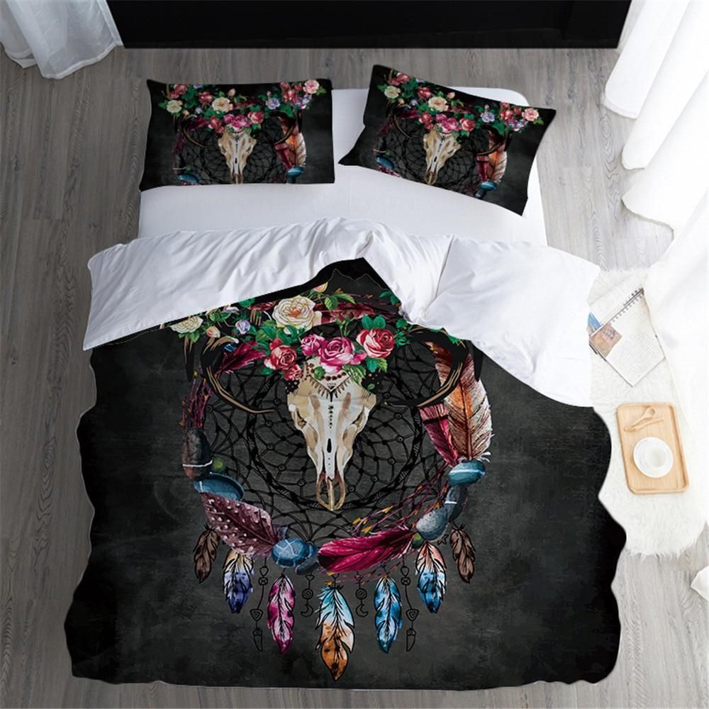 Vintage Black Skull Dreamcatcher Bedding Set